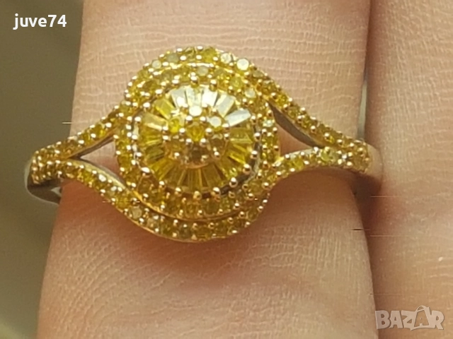 СРЕБЪРЕН ПРЪСТЕН С ЕСТЕСТВЕНИ ЖЪЛТИ ДИАМАНТИ СЕРТИФИКАТ, снимка 6 - Пръстени - 52236917