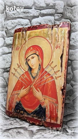 Репродукция на Чудотворната икона на Света Богородица Седмострелна 30/20 см, снимка 2 - Икони - 51935408