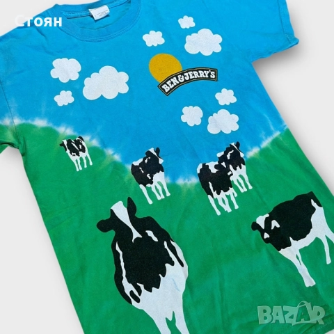 Vintage Ben And Jerry’s Ice Cream Tie Dye Heavy Cotton Graphic T-Shirt !RARE!, снимка 2 - Тениски - 52022575