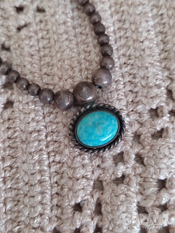 Старо сребърно колие с тюркоаз, снимка 6 - Колиета, медальони, синджири - 52631501