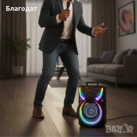 Преносима Bluetooth тонколона WSJAR E-8807 – Караоке, FM, LED ефекти, снимка 4 - Тонколони - 52788218