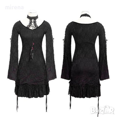 Пънк рейв готик дантела и плетиво Дълга рокля с контрастни цветове, снимка 7 - Рокли - 42852684