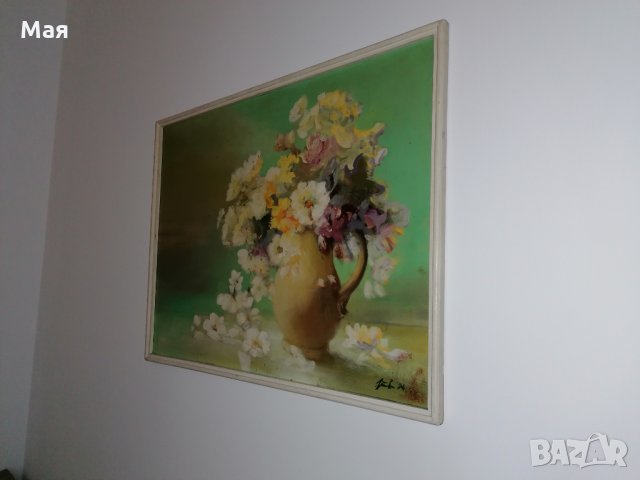 Маслена голяма картина - Цветя - 1994 г., снимка 1 - Картини - 34354992