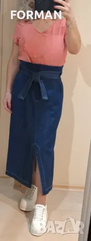 Дълга дънкова пола с колан, снимка 1