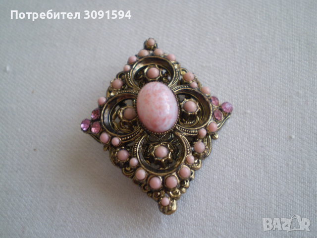 Винтидж  брошка с розова  перла, снимка 2 - Антикварни и старинни предмети - 36573746
