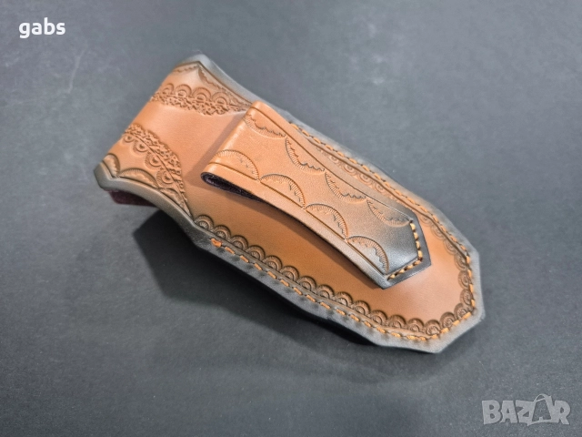 Сгъваем нож дамаска стомана с кожена кания,SD16, снимка 12 - Ножове - 52949472