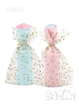 10 бр златни звезди големи Коледни опаковъчни пликчета торбички за дребни сладки прозрачни, снимка 3 - Други - 48146284