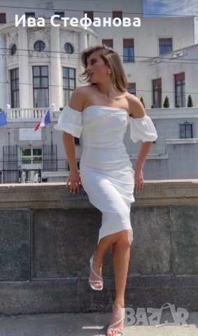 Нова бяла елегантна рокля Mohito парти коктейлелна буфан ръкав , снимка 4 - Рокли - 44758530