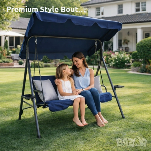 Градинска люлка A-Type със сиви възглавници и поставки за чаши - елегантност и комфорт, снимка 7 - Други стоки за дома - 53888163