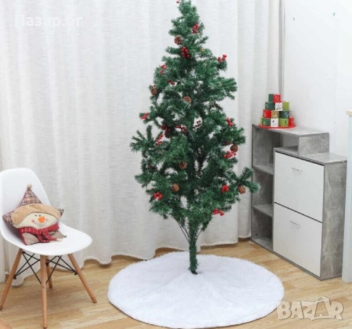 Бяла кръгла плюшена подложка за коледно дърво,елегантна украса за празничния декор., снимка 2 - Други стоки за дома - 52501744