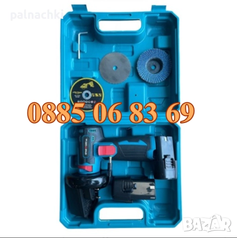 Мини акумулаторен ъглошлайф с 2 батерии 24V 6Ah и 3 диска за рязане, снимка 3 - Други инструменти - 49311274