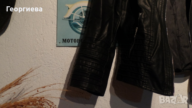 Черно кожено яке (еко кожа), снимка 6 - Якета - 44569862