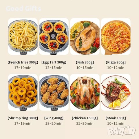 6 литра Air Fryer - Фритюрник с горещ въздух и прозрачна кошница , 2400 W, Тъч скрийн управление, снимка 6 - Фритюрници - 40839655