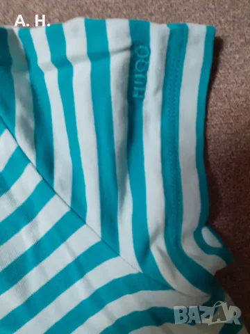 Памучна зелена тениска на райета Hugo Boss, снимка 3 - Тениски - 27015111