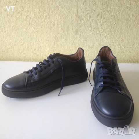 TEODOR - тъмно сини кецове с десенирана кожа и лого , снимка 3 - Спортно елегантни обувки - 52188860