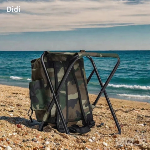 Камуфлажна раница-табуретка 2 в 1 – Удобство и практичност за къмпинг, риболов и туризъм