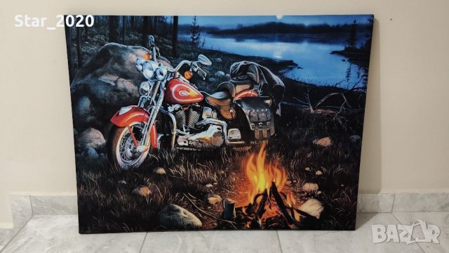 Светеща картина с LED осветление - Harley Davidson и огъня 