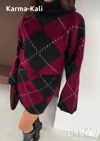 Нов плетен топъл комплект пуловер с пола, снимка 4 - Блузи с дълъг ръкав и пуловери - 53029342