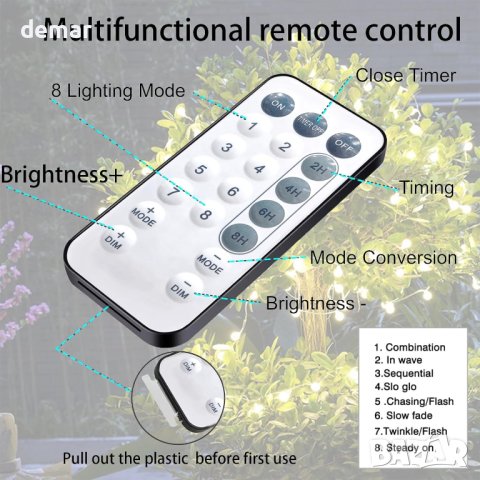 Водоустойчиви приказни светлини на батерии 5 метра 50 светодиода 8 режима (топло бяло) , снимка 4 - Други - 44199945