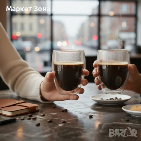 Комплект 2 термоустойчиви чаши от боросиликатно стъкло – 250 мл, двойно дъно