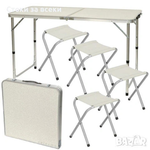Комплект сгъваема алуминиева маса с 4 стола – идеален за къмпинг, двор и почивка, снимка 5 - Градински мебели, декорация  - 53258513