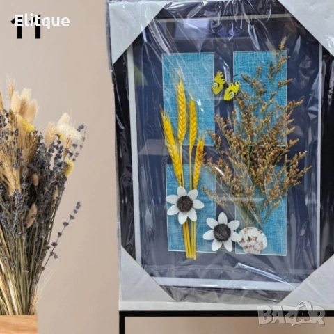 Декорация за стена, крафт картина с хербарии, различни видове 43.5cm*31.5cm, снимка 2 - Картини - 52895784