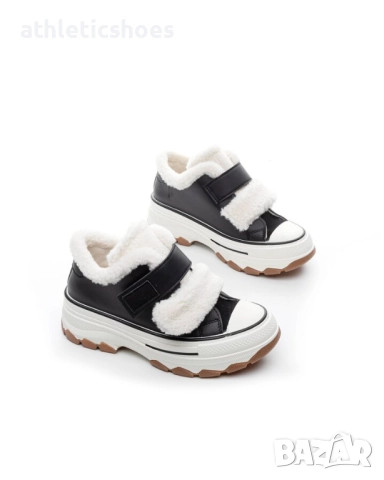 Дамски  маратонки с топъл хастар в черно и кафяво, снимка 2 - Дамски боти - 52104043