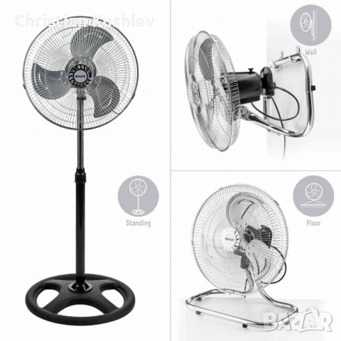 Вентилатор на стойка 16''Muhler FM-6136D 3in1, 50W, индустриален, на стойка, стена, под, снимка 4 - Друга електроника - 53280212