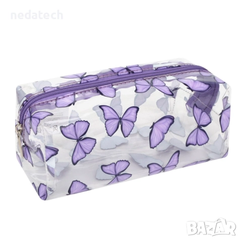 Несесер с дизайн на пеперутки, Лилав, 21x9x10см.