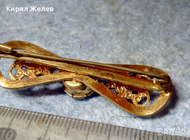 СТАРИННА ФИЛИГРАННА БРОНЗОВА СКЪПОЦЕННА БРОШКА - ПАНДЕЛКА с ФАСЕТИРАН АМЕТИСТ 48884, снимка 10 - Антикварни и старинни предмети - 48160523