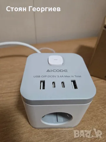 AICODE куб разклонител с USB портове и бял дизайн, включващ множество контакти и предпазител., снимка 2 - Друга електроника - 55742365