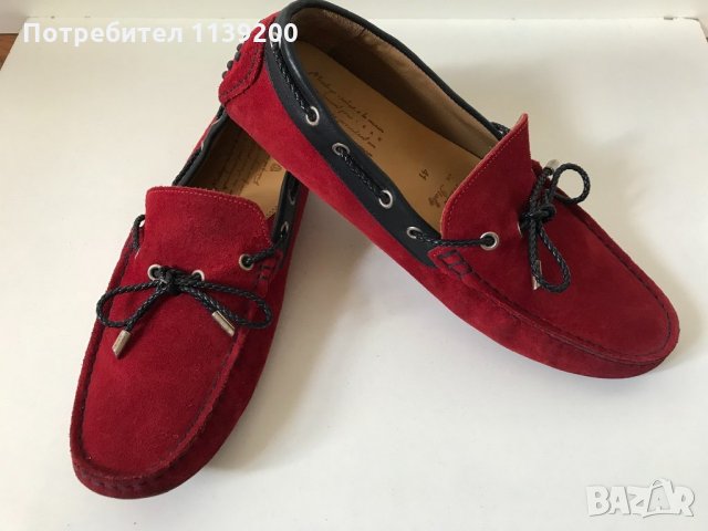 IZAC 41 червени мокасини естествена кожа ръчна изработка, снимка 2 - Мокасини - 34485601