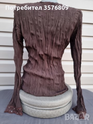 Дамска тънка кафявя блуза с дълъг ръкав - модел 38, снимка 6 - Блузи с дълъг ръкав и пуловери - 39225375