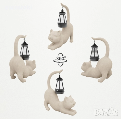 Декоративна статуя Котка със соларно фенерче, градинска фигурка от смола, декорация за дом/градина, снимка 8 - Градински мебели, декорация  - 52484888