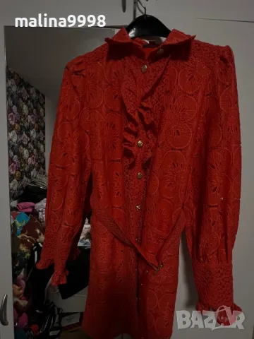 Оранжево-червена дамска рокля , снимка 2 - Рокли - 48488441