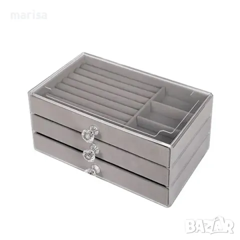 Бижутерка от велур на три нива, в прозрачна ПВЦ кутия 86963, снимка 1