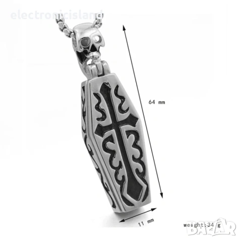 Винтидж отварящо се колие от неръждаема стомана във формата на ковчег и вътре скелет, пънк, вампир, снимка 4 - Колиета, медальони, синджири - 53940121