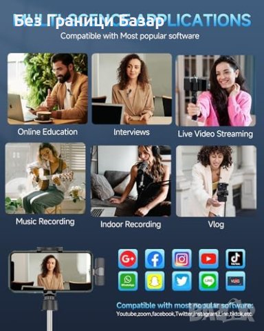 Нов Безжичен Лаважен Микрофон за Android, USB-C, Шумопотискане, снимка 8 - Микрофони - 44159484