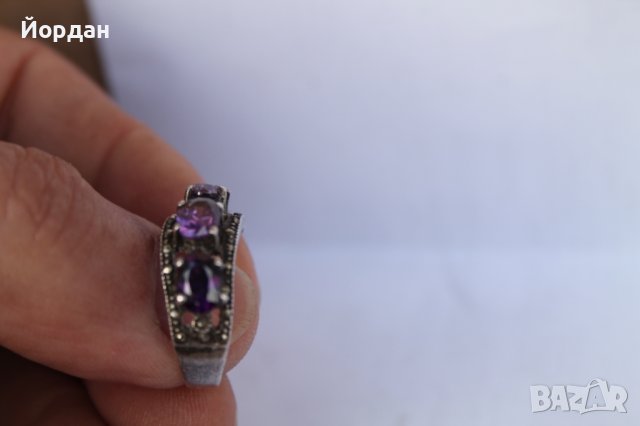 Дамски сребърен пръстен аметист с маркезити, снимка 4 - Други ценни предмети - 44278660
