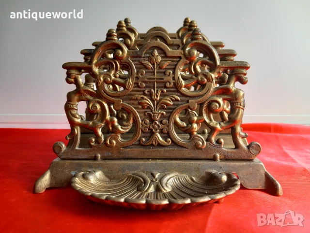 19 Век Стара Викторианска Бронзова Поставка за Писма, снимка 2 - Антикварни и старинни предмети - 51211428