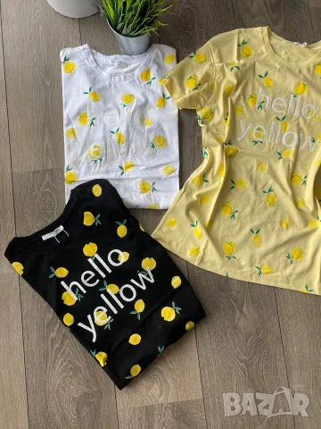 Тениска с лимони и надпис Hello Yellow в жълт цвят, снимка 4 - Тениски - 56107821