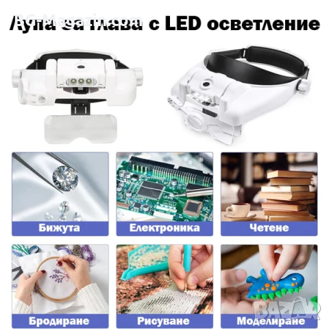 Акумулаторна професионална увеличителна лупа за глава с лед осветление очила за четене гоблени шиене
