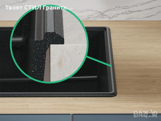 Графит кухненска гранитна мивка Копенхаген 40 Top 550 x 500 мм, снимка 5 - Мивки - 51015691