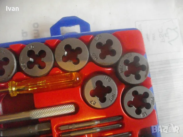 М3-М12 НОВ НЕМСКИ СТАРО КАЧЕСТВО РЕЗБОНАРЕЗЕН КОМПЛЕКТ МЕТЧИЦИ И ПЛАШКИ ВЪНШНИ/ВЪТРЕШНИ РЕЗБИ 40 БР., снимка 12 - Други инструменти - 48922156