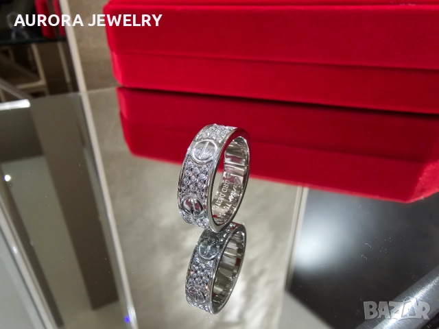 CARTIER Love Band White Gold Classic Model Paved Diamonds Пръстен, снимка 3 - Пръстени - 52830567