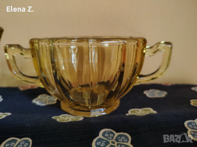 Винтидж сет кехлибарено жълто стъкло САЩ 30-те, снимка 5 - Антикварни и старинни предмети - 54076558