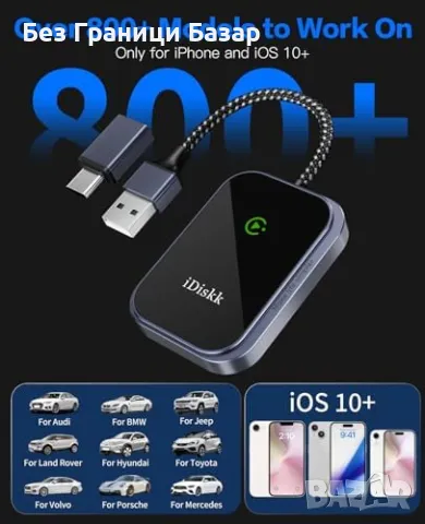 Нов Адаптер за безжичен CarPlay iDiskk – съвместим с iPhone iOS 10+, снимка 3 - Друга електроника - 48619824