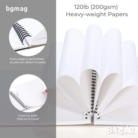 Ohuhu скицник 254x193mm,със спирала,120 страници/60 листа-200g/m²-Твърди корици-Блок за рисуване, снимка 4 - Ученически пособия, канцеларски материали - 52187136