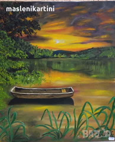 Маслена картина Залез над езерото, снимка 2 - Картини - 22248448