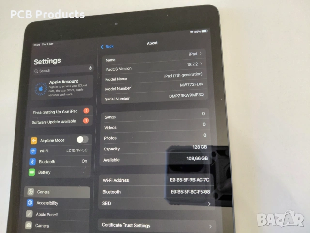 iPad 7 (A2197) 128GB Wi-Fi Gray, втора употреба, снимка 6 - Apple iPhone - 54155211